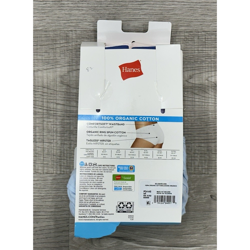 Hanes 6 Pk Pure Comfort Hipsters Underwear 5 Organic Cotton Tagless New Damage - Picture 5 of 7